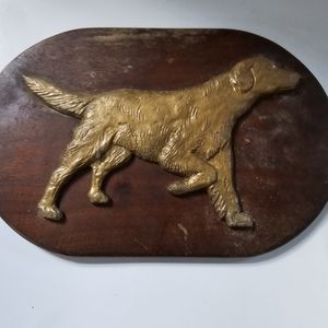 Vintage Copper Dog Plaque Silhouette mounted on wood frame hunting dog decor